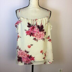 Express Cami Tank Top Blouse Sz L Womans Ivory Pink Print Floral Layered Ruffle